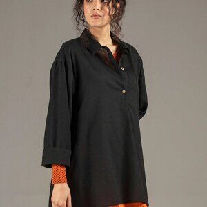 Woven shirt in organic cotton/linen | Black | New